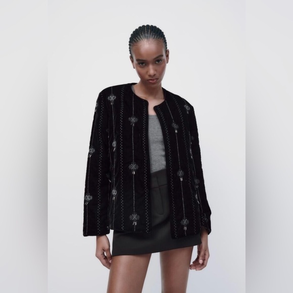 Zara Embroidered Velvet Jacket - Picture 2 of 10